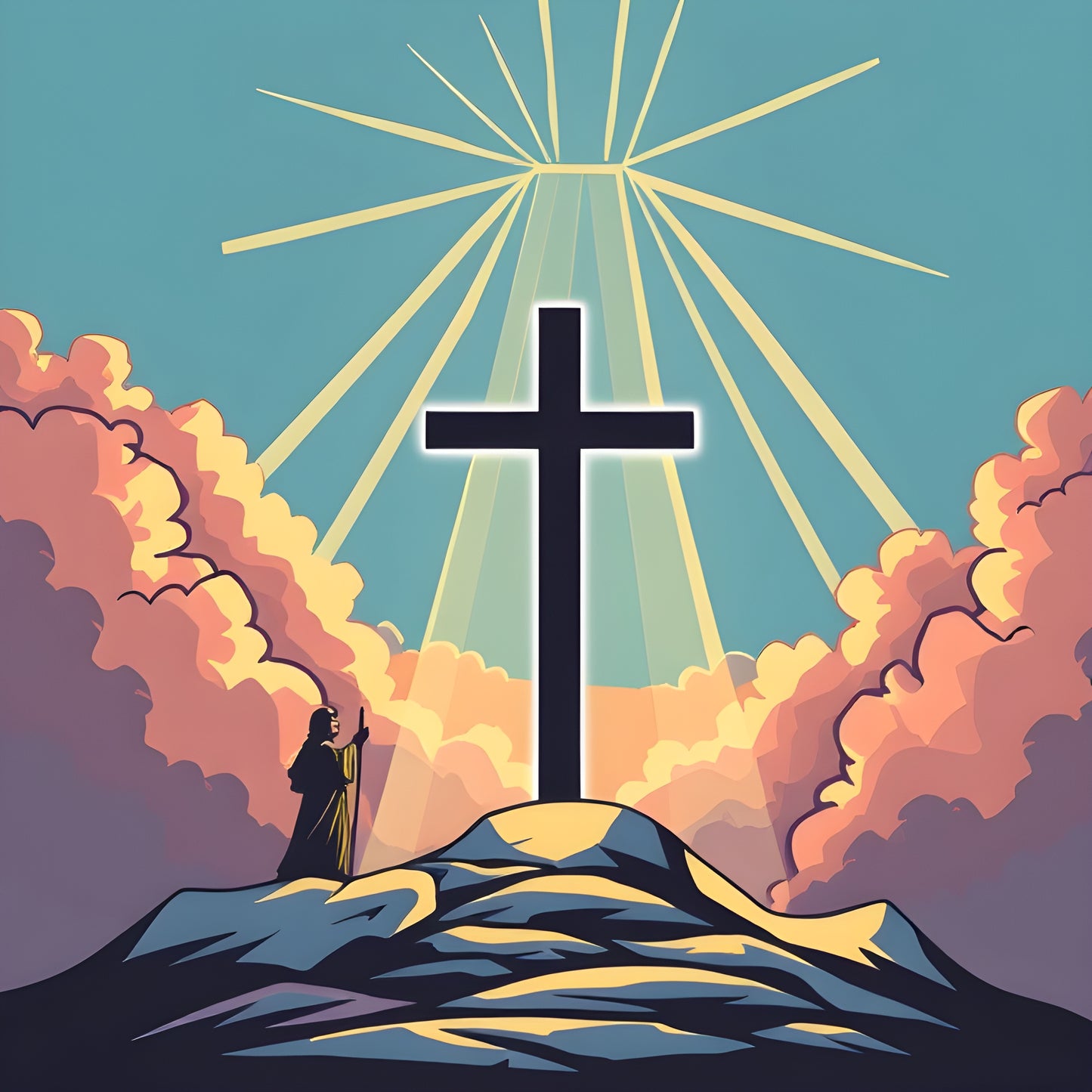 Blue Grey Cross on a Hill