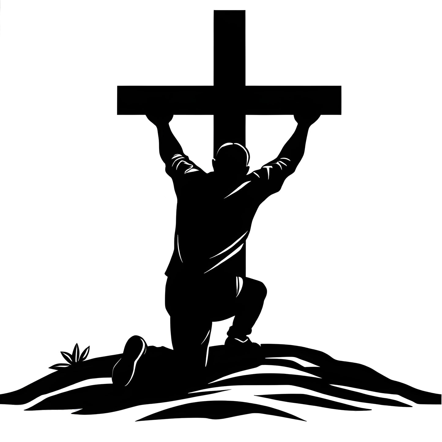 Worshipping at the Cross Black and White