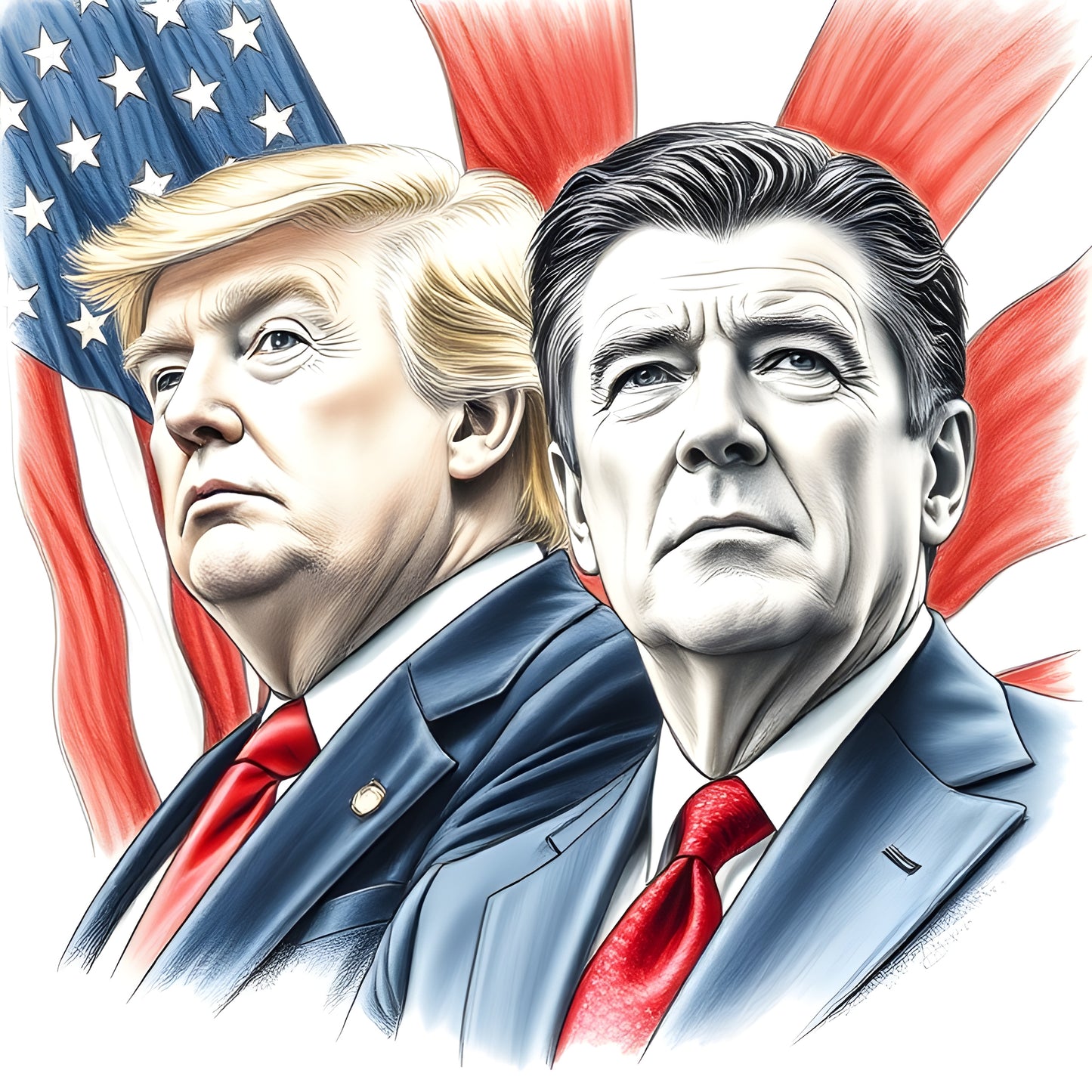 Reagan & Trump American Flag Color Sketch